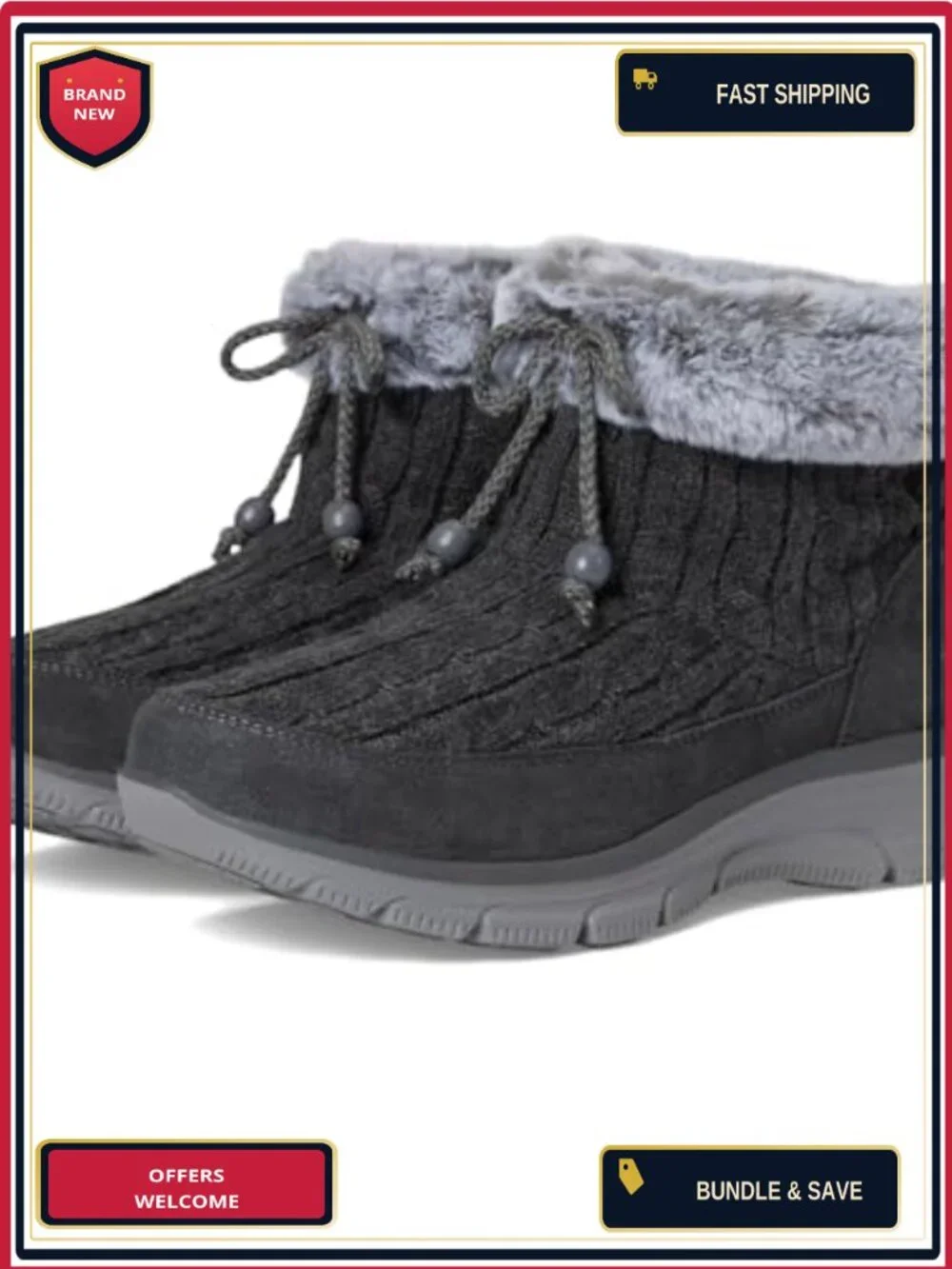 Skechers Easy Going Fall Ice Angel Ankle Boots Faux Fur Memory Foam Pull-On